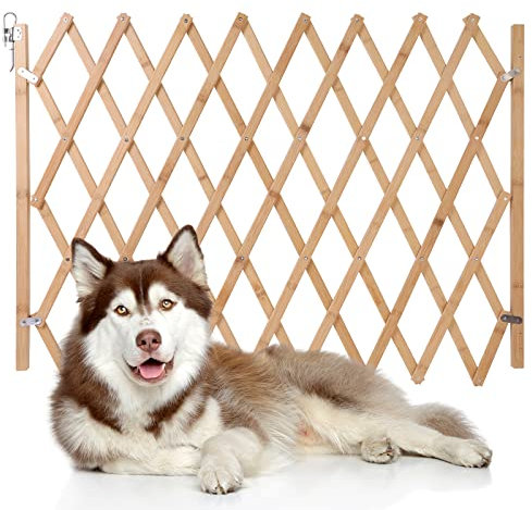 Hoomall Ausziehbares Haustiergitter, erweiterbarer Hundezaun, Holzschirm, Tür, Akkordeon-Tore, tragbar, für Türen, Hunde-Haustiergitter, Haustiersicherheit, Terrasse, Garten, Rasen