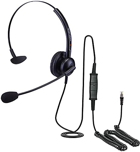 eartec Office Headset für Yealink SIP T-58A, T58V, T53, T53W, T54S & T54W Voip-Telefone + RJ9-Kabel – QD002 (A) + EAR308