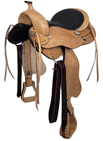 A&M Reitsport Baumloser Westernsattel Nebraska ECO Büffelleder, wechselbares Kopfeisen, Größe:17 Zoll