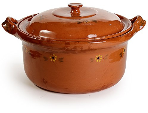 Ancient Cookware, Mexican Clay Lidded Cazuela Pot, Jumbo, Terracotta, 12 Quarts