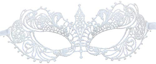 Jamron Damen Elegant Weiß Spitzen Augenmaske für Masquerade Halloween Party Abschlussball Karneval Kostüm Maske