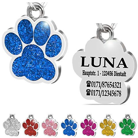 Ibera gifts - Hundemarke mit Gravur und personalisierte Hundemarke in Pfotenform, perfekt für kleine bis mittelgroße Haustiere (Blau)