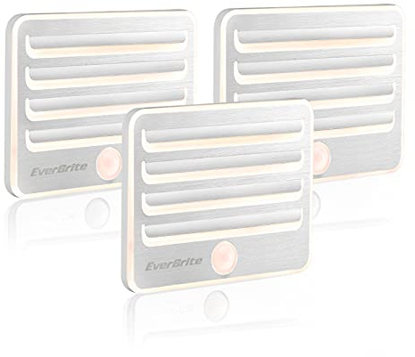 EverBrite Motion Sensor Night Lights, LED Soft Warm Light, Battery Powered Auto Stick-On Night Light for Bedroom, Bathroom, Stair, Closet, 9 AA Batteries Included(3 Pack)