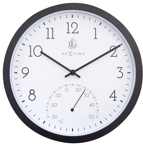 NeXtime Wall Clock (Garden/Inside) 30,5 cm-Time/Temp-Black-Plastic Marigold, One Size