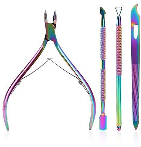 Cuticle Trimmer with Cuticle Pusher, SoHai Cuticle Remover Cutter Nipper and Triangle Cuticle Nail Pusher Peeler Scraper, Durable Dead Skin Clipper Manicure Pedicure Tools (Colorful)