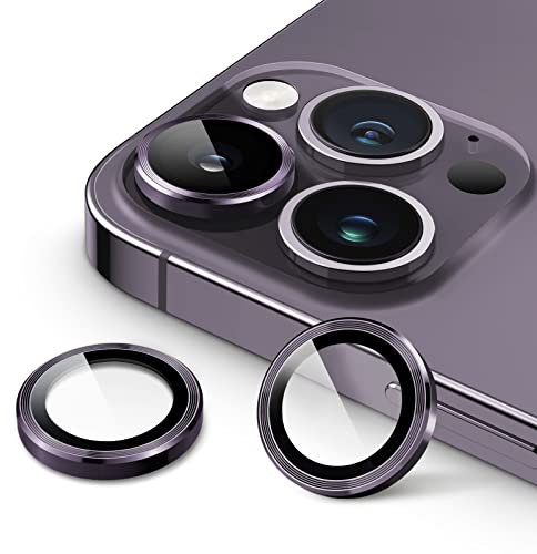 JETech Protection Objectif Caméra pour iPhone 14 Pro 6,1 Pouces et iPhone 14 Pro Max 6,7 Pouces, Couverture Anneau Individuel en Métal en Verre Trempé 9H, HD Transparent, 1 Série (Violet Intense)