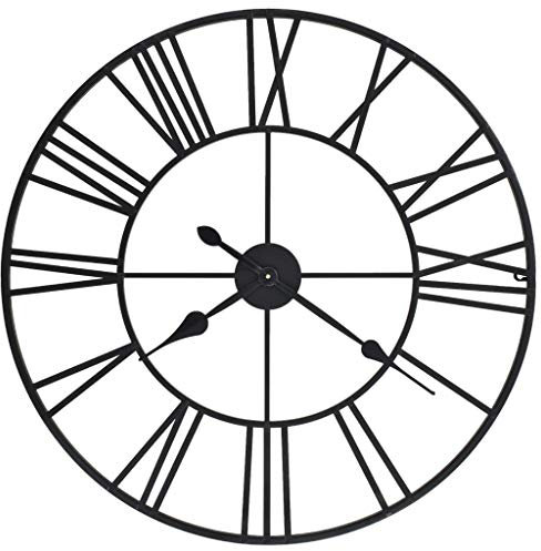Gecheer Metall Wanduhr mit Quarzwerk Vintage Quarzuhr Gro? Rund 80 cm XXL Schwarz, für Wohnzimmer, Schlafzimmer, Küche