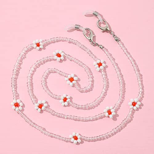 Brillenkette Mode Farbe Blume Perlen Sonnenbrillenhalter Lanyard Kleines Gänseblümchen Anti-Rutsch-Brillenkette Umhängeband Für Frauen Transparent