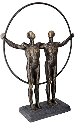 GILDE 37592 - Escultura para Parejas de Dos Hombres, Color Bronce en círculo sobre Base Negra, 35,50 x 27 x 8 cm