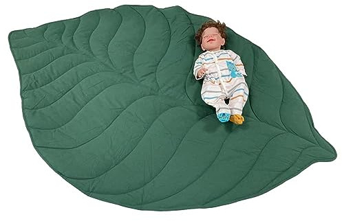 JTBDWOSK Babyteppich, Baby Krabbeldecke, Blattform Spielmatte aus Baumwolle, Weicher Teppich Spieldecke für Baby, Waschbar Kuscheldecke,Grün