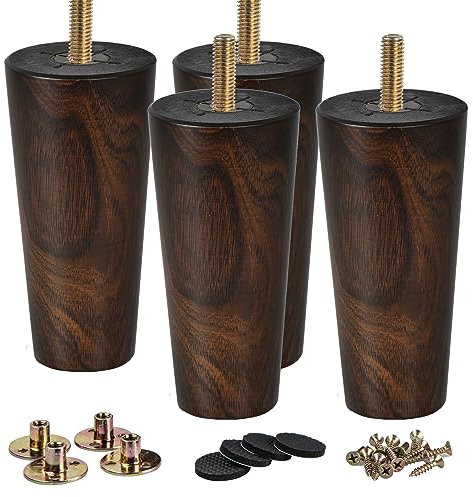 LA VANE 15cm Holz Möbelfüße, 4 Stück Massivholz Glasur Spindel DIY Ersatz Möbelbeine mit M8 Montageplatten & Schrauben für Sofa Couch Schrank Ottomane Stuhl