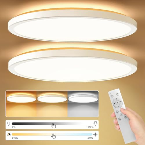 Taipow Led taklampa 24W 2642LM med fjärrkontroll och bakgrundsbelysning, dimbar LED taklampa 3000K-6500K, för sovrum, kök, hall, balkong, vardagsrum, 2 st