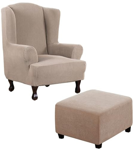 Thdsubb Ohrensessel Überzug Sesselbezug Sessel Sessel-Überwürfe Tiger Stuhlbezug Ottomane Schonbezug Hockerüberzug Husse Für Fußhocker (Khaki,Ohrensessel+Quadrat L)