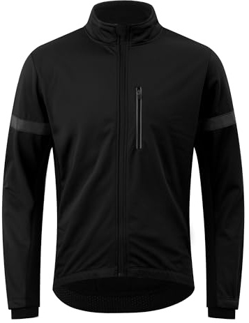 RISESBIK Men's Cycling Jacket Winter Cycling Clothing Windproof Waterproof Thermal Softshell Bike Windbreaker Zipper Pockets (Black, XL)