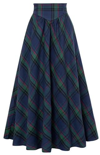 Gonna Maxi Elastica a Vita Alta da Donna Vintage Medievale Rinascimentale a Quadri, L