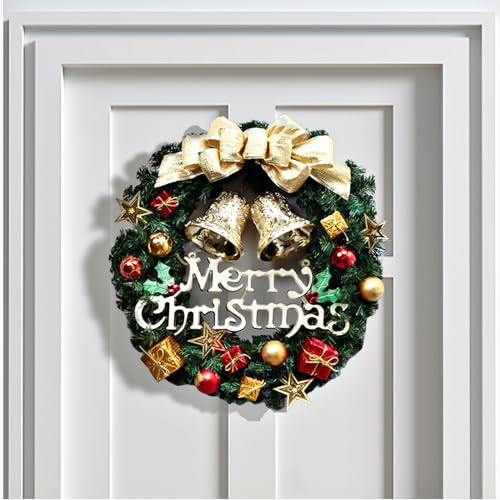 40cm Türkranz Weihnachten, Weihnachtsgirlande Künstlicher mit Kugel, Beeren und Tannenzapfen Bauernhaus Wandkranz für Karmin Fenster Weihnachten (Krawatte)