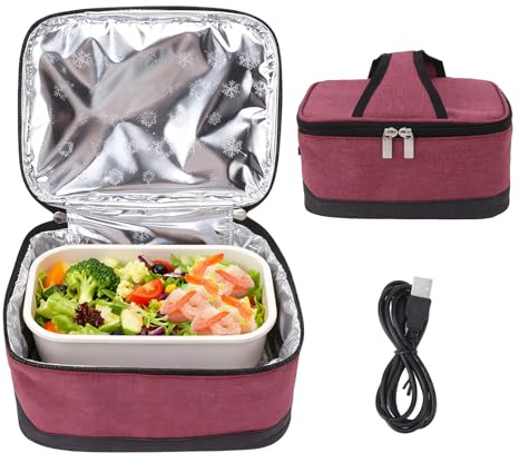 Calentador De Alimentos Portátil, Bolsa De Almuerzo Con Calefacción USB, Pequeño Horno Portátil, Contenedor Eléctrico Para Calentar Alimentos Para Viajes, Oficina, Camping, Senderismo, Picnic(Burdeos)