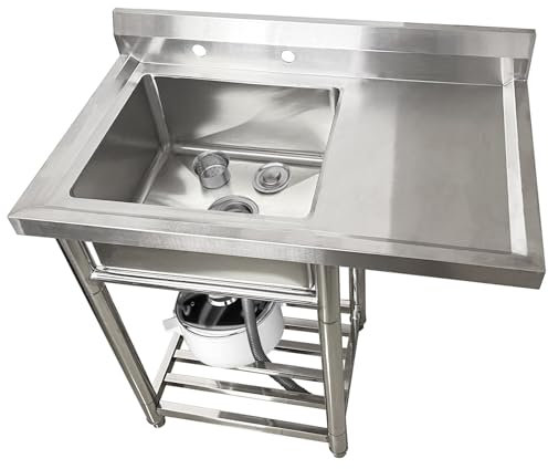Fregadero de Restaurante Comercial, Fregadero de Cocina de Acero Inoxidable con Drenaje y Protector contra Salpicaduras, Fregadero de Catering de un Solo tazón para Restaurante, Cocina, Garaje, Bar