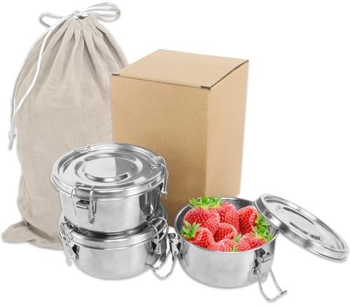 3 Stück Edelstahl Brotdose Erwachsenen Lebensmittelbehälter Lunchbox Auslaufsicher mit Aufbewahrungstasche Meal Prep Boxen Snackbox Brotbox Kinder Kleine Dosen Geeignet für Snacks Obst Müsli Gewürz