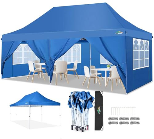 COBIZI Pavillon 3x6 Partyzelt wasserdicht stabil, Faltpavillon 3x6 mit 6 Seitenwänden, Upgrade-Hochdach und Tragetasche, Gartenpavillon für Party im Freien, Hochzeiten, Fest, UV 50+, Schwarz