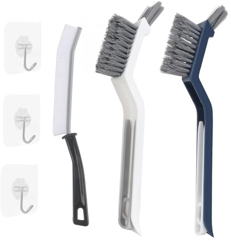3PCS Crevice Cleaning Brush with Adhesive Hooks, Multifunctional Hard Bristle Brush Long Handle Gap Cleaning Brushes for Home Kitchen, Sink, Bathroom, Gaps, Window Groove, Small Spaces