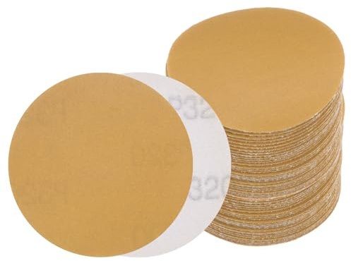 Kozelo 50pcs No Hole Sanding Discs- [ 3 Inch 320 Grit ] Round Hook and Loop Grip Sanding Pads Sheet Sandpaper for Automotive Woodworking Metal Polishing Use| Gold, Aluminum Oxide