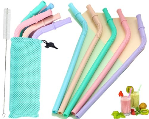 Krapps | Pajitas reutilizables | Pajitas silicona | x5 Pajitas reutilizables niños+Cepillo de Limpieza+Bolsa almacenaje | Pajitas para Vaso con Pajita Niños | Regalitos Cumpleaños Invitados Niños