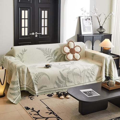 VanderHOME Copridivano Super Soffice, Plaid divano Decorativa a Motivi Moderni in Ciniglia con Frangia per Divano/Letto/Esterno, Copriletto Multiuso Divano 180 * 260cm-Verde