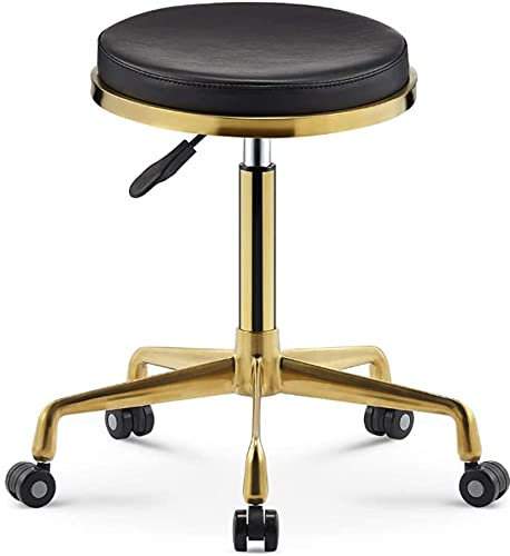FENGCUICUI Hocker auf Rädern Moderner Arbeitshocker Beauty-Hocker Friseurstuhl Heben und Drehen, Edelstahl-Barstuhl Friseur, Make-up, Nagelkunst (Farbe: Schwarz) Hello