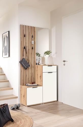 moebel-dich-auf Kompaktgarderobe Easy Garderobe Flurgarderobe Lamellenoptik (B/H/T) 88x195x35 cm (Artisan Eiche Nb. / weiß)