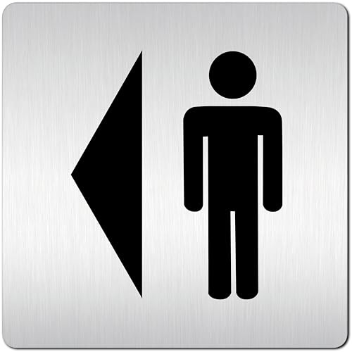Türschilder24 XXL Schild - Türschild • 125 x 125 mm • Herren Toilettten Piktogramm + Wc Pfeil Richtungspfeil Wegweiser Links • 1,5 mm Aluminium Vollmaterial • 100% Made in Germany
