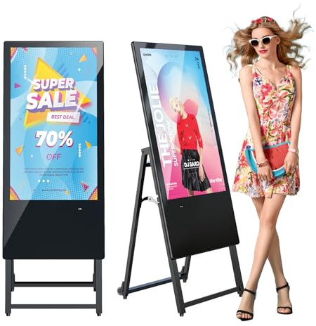 MWE 32 Pouces Intérieur Écran Publicitaire, avec 4 Rouleaux, Écran d'affichage Portable, Convient aux Centres Commerciaux, Restaurants, Hôtels, Présentoirs de Produits