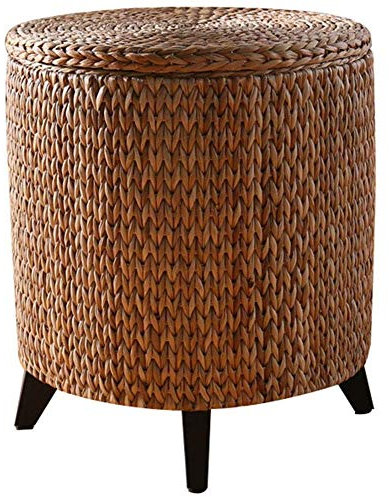 MEILISHAOMEI Pouf Hocker Fußhocker Ottomane Bank Rund Retro Rattan Aufbewahrungshocker Spielzeug Kleidung Aufbewahrungsbox Wohnzimmer Sitzbank Schuhbank (Farbe: Primärfarbe, Größe: 41 *