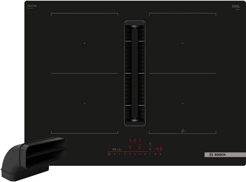 Bosch PVQ711HGA7 Serie 6 Placa de inducción inteligente con extractor (autosuficiente), 70 cm de ancho, con canal plano L, fabricado en Alemania, CombiZone, ventilación automática, PowerBoost, control