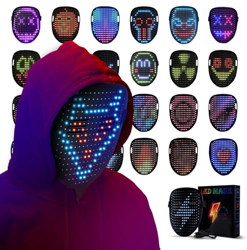 SPEWOM Led Light Up Mask with Gesture Sensing Transforming,Digital Glow Led Luminous Mask for Halloween Masquerade Rave Dj Party