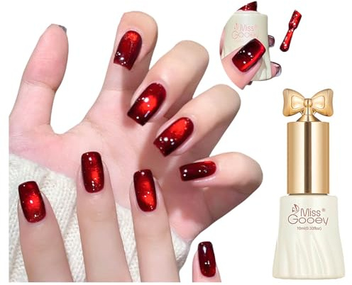 Wine Red Magnetischer Gel Nagellack - Cat Eye Kristall Glitzernder Burgunderrot für Nagelstudios und zum Selbermachen zu Hause