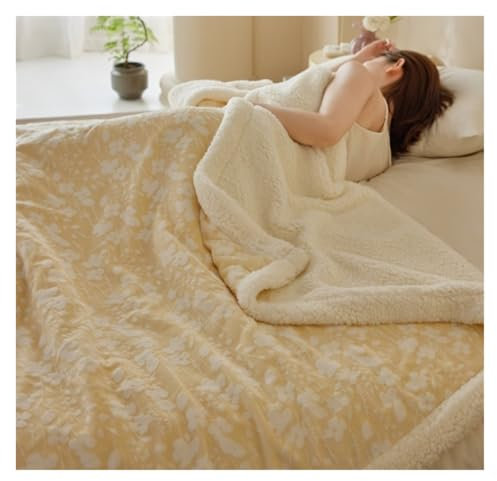 REIFOR Decke Wohndecke Kuscheldecken Plüsch-Fleece-Überwurfdecke, Weiche, Gemütliche Decke Mit Blumenmuster for Couch, Bett, Sofa Decke Kuschelig Sofa(Yellow,200x230cm)