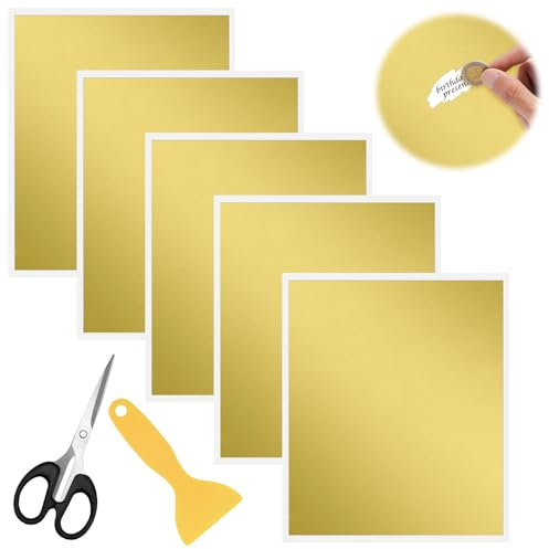 HENGBIRD 5 pièces carte a gratter avec ciseaux et spatule, autocollant a gratter à faire soi-même, ticket a gratter pour cartes postales, albums, livres de photos faits maison (Or, 27x20cm)