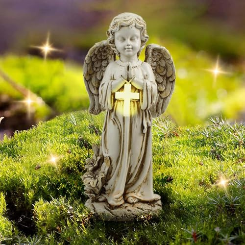 MeYuxg Solar Angel Outdoor Garden Decor Statues – 12.12 inches Solar Outdoor Sculptures for Outside Yard Art Patio Balcony Front Lawn Ornaments Gifts for Mom Grandma
