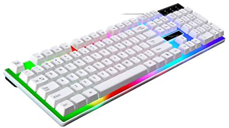 HOMSFOU Clavier USB Rétroéclairé Filaire Blanc à Design Fin pour Ordinateur | Compact en Plastique, Portable pour Voyage et Extérieur, Compatible Téléphone et PC