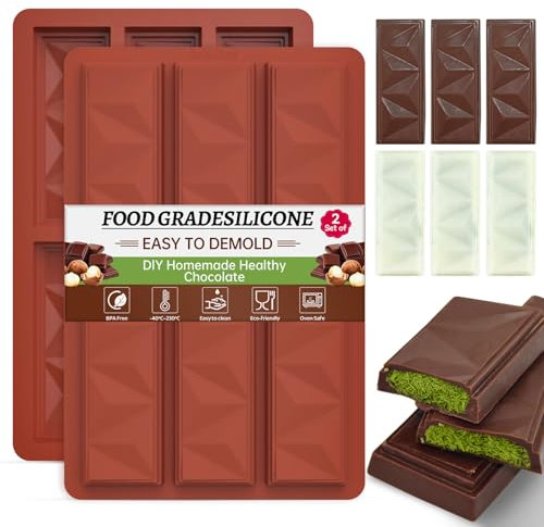 ZUGHXMS Moule a Tablette de Chocolats Dubai Silicone,Moule Barre Pepites De Chocolat Forme Carrée Mini Démoulage Facile Pour Protéiné Dragées Céréales(2 Pièces)