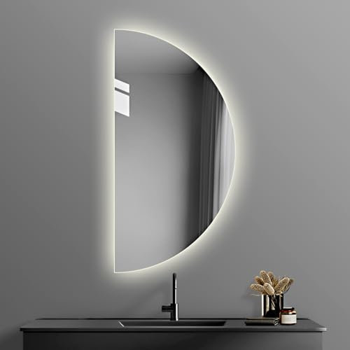 Mirocrafta Specchio da Bagno Retroilluminato a Mezzaluna, Specchio per Trucco Intelligente a LED, Specchio da Parete Irregolare, Anti-nebbia e Antideflagrante, con Interruttore Tattile(Left Cut,110x55