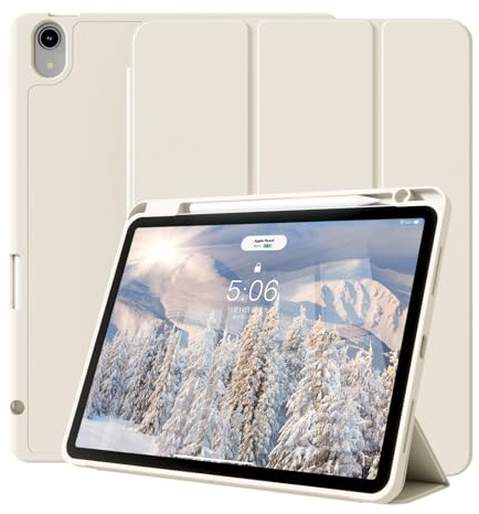 KVTVOU Hülle für iPad Air 11 Zoll 2026/2025/2024 (M4/M3/M2) & iPad Air 5. / 4. Generation 10,9 Zoll 2022/2020, Rechte Stiftablage, Weicher TPU Rundumschutz, Auto Wachen/Schlafen, Cremeweiß