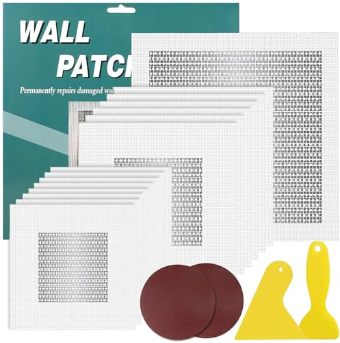 OcTecho 19pcs Wall Repair Kit, 2/4/6inch Aluminum Fiber Mesh Wall Reapair Patch Kit, Self Adhesive Wall Hole Repair Drywall Patch Repair Kit for Quick Fix Broken Walls Repair or Ceiling Filler