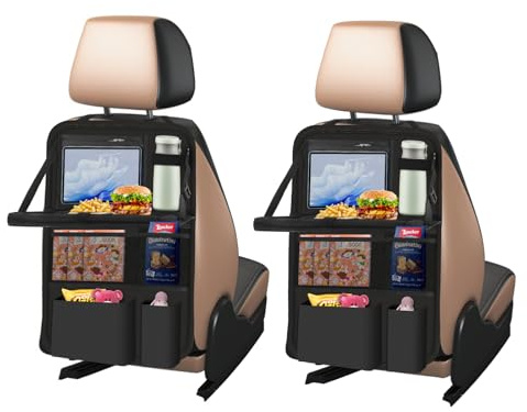 ASSRECT Organizador de coche, 2 unidades, protector de respaldo para coche, organizador de asiento de coche, multifuncional, resistente al agua, con mesa plegable y varios bolsillos de almacenamiento
