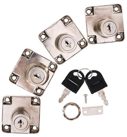 Lurrose 4sets Office Desk Drawer Lock Cabinet Locks for Secure Files Drawers Kitchen Office Home Use