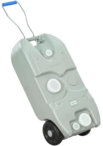 Outsunny Contenedor de Agua 40 L con Ruedas para Caravanas con Grifo | Tanque de Agua Portátil, Manija Metálica, para Autocaravanas, Camping al Aire Libre