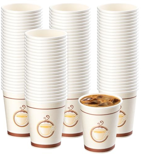 NONMON 100 Pack Paper Coffee Cups, 8oz Disposable Coffee Cups Paper Cups | Takeaway Cofffee Cups Insulated Ideal for Cold Drinks and Hot Drinks Coffee Tea Home Party, White