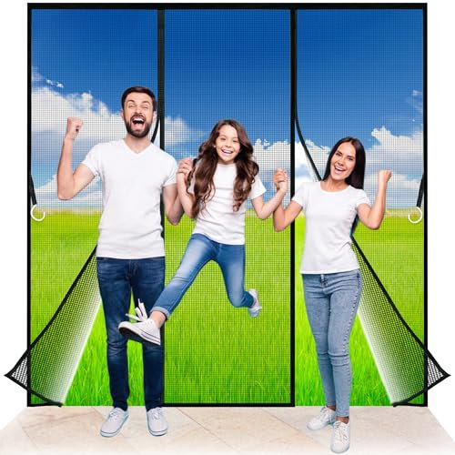JXLQFA Mosquito Double Door Magnetic Screen, 320x210 cm Heavy Duty Fly Door Screen Mesh with Powerful Magnets and Full Frame Magic Tape, Automatically Closes Curtain, Easy to Install Black