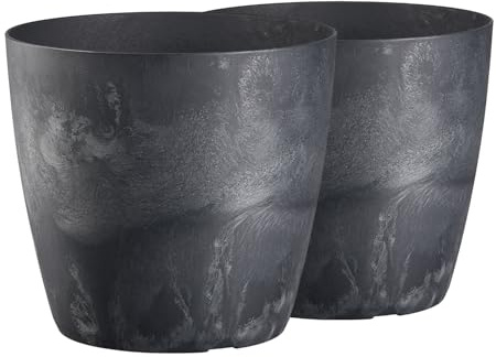 Tymar Lot de 2 pots à fleurs, pots à plantes en plastique, moderne, mat, forme ronde (béton anthracite, ø 40 cm)
